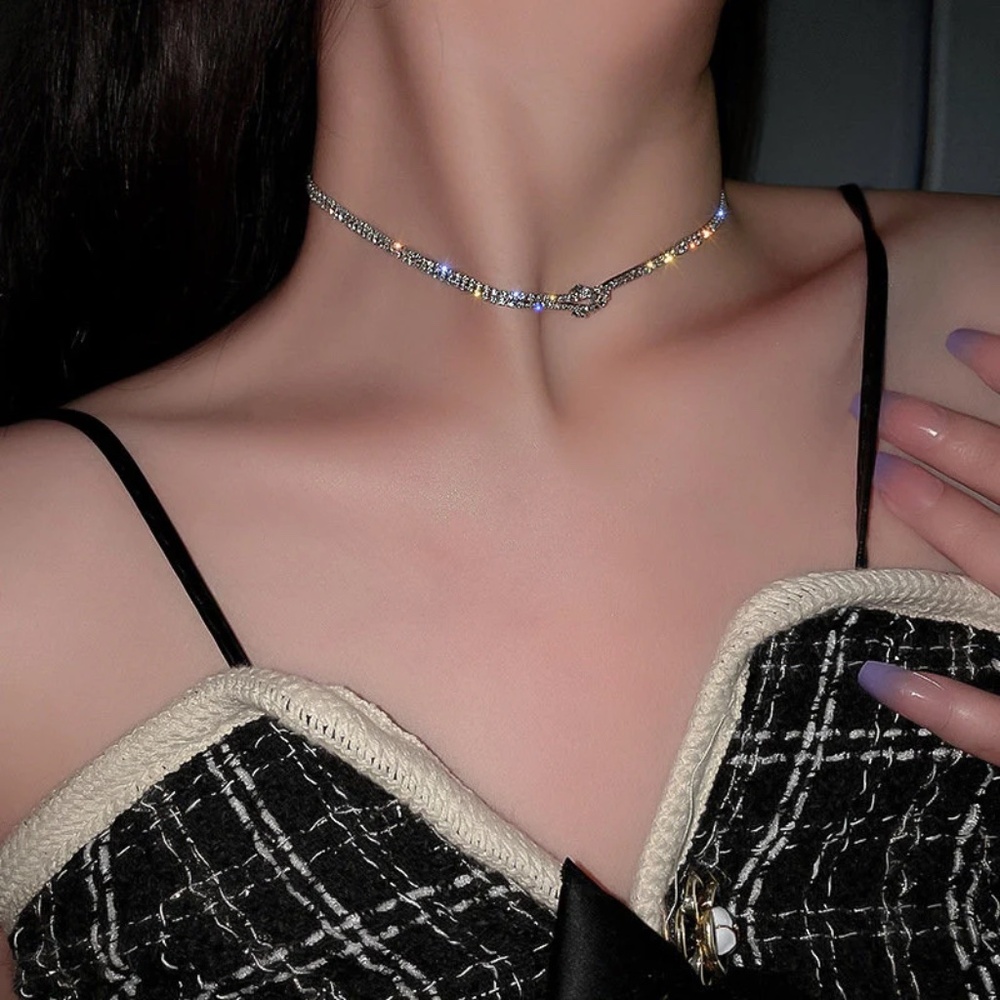 Sparkling Knot Tennis Choker, Dainty Tennis Choker